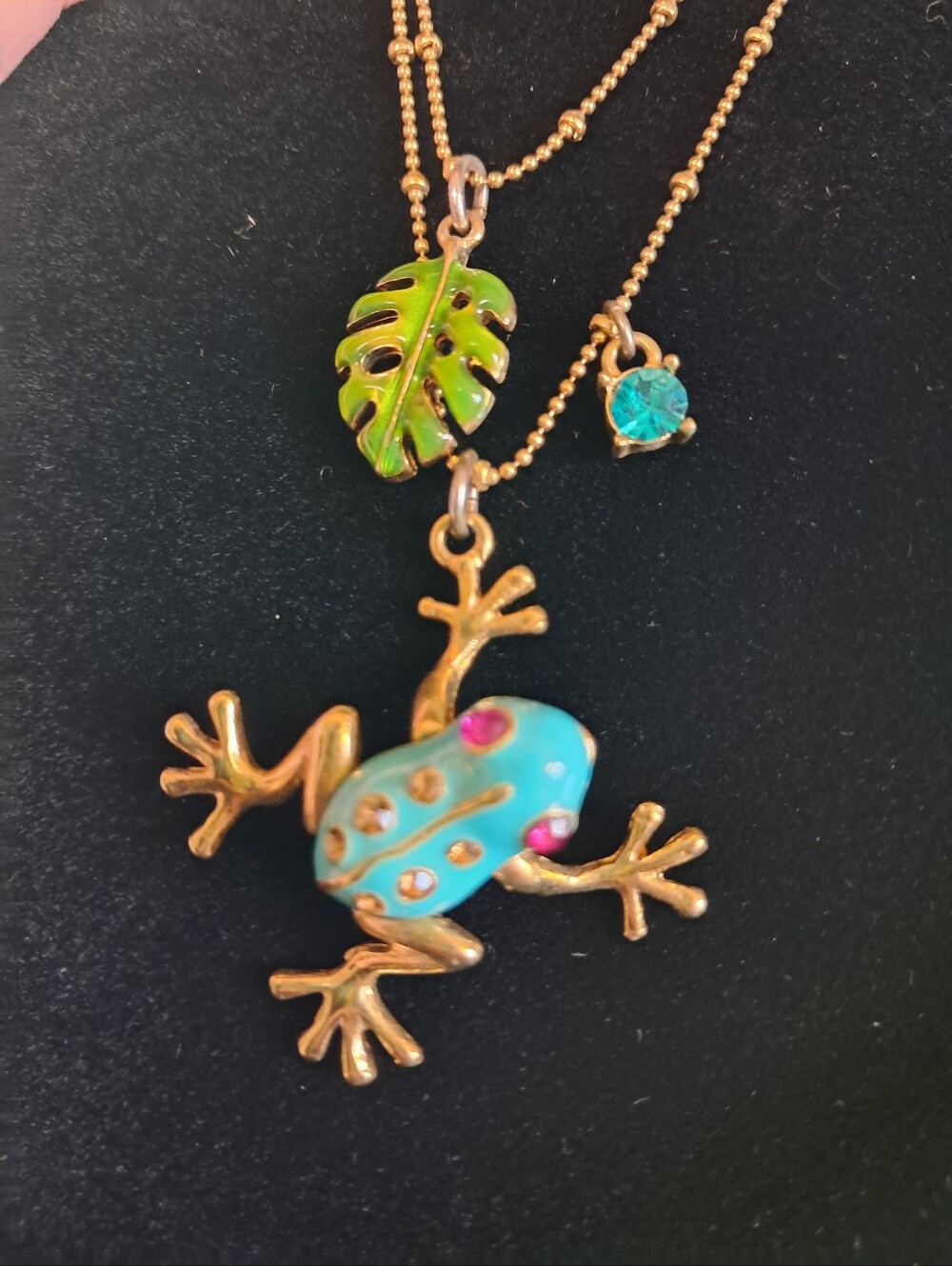Betsey Johnson Teal Frog Necklace - Charm Leaf
